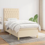 Cumpara ieftin Pat box spring cu saltea, crem, 90x200 cm, textil