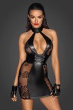 Rochie cu aspect ud, cu panouri transparente si sireturi tip corset, Noir HandMade