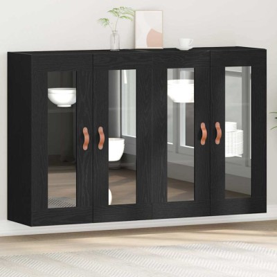 vidaXL Dulapuri montate pe perete , 2 buc, Negru Stejar, dimensiuni 69,5 x 34 x 90 cm, din lemn prelucrat. foto