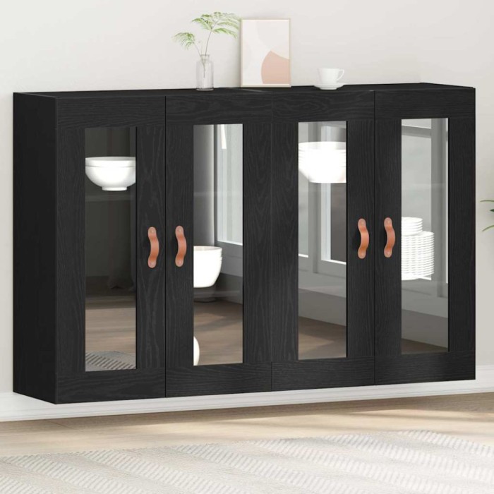 vidaXL Dulapuri montate pe perete , 2 buc, Negru Stejar, dimensiuni 69,5 x 34 x 90 cm, din lemn prelucrat.