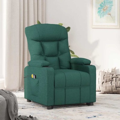 vidaXL Fotoliu de masaj cu ridicare, verde &amp;icirc;nchis, material textil foto