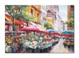 Cumpara ieftin Tablou living pictat manual, Peisaj citadin, pe strada florilor, 100x70cm ulei pe panza in cutit efect 3D, Valentin Pop