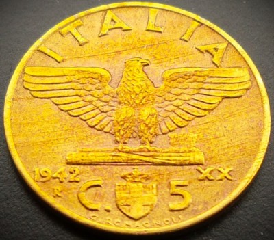 Moneda istorica 5 CENTESIMI - ITALIA FASCISTA, anul 1942 * cod 4539 foto