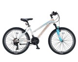 Bicicleta MTB Umit Mirage Lady, 21 viteze, culoare alb turcoaz, roata 24 , cadru din aluminiu, frana V-Brake
