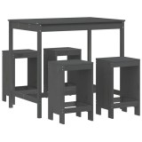 Set mobilier bar pentru gradina, 5 piese, gri, lemn masiv pin