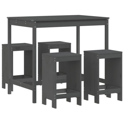 Set mobilier bar pentru gradina, 5 piese, gri, lemn masiv pin foto