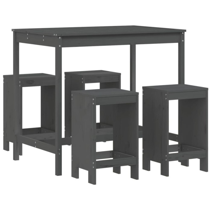 Set mobilier bar pentru gradina, 5 piese, gri, lemn masiv pin