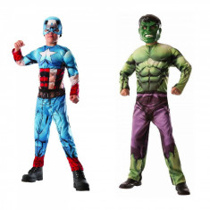 Costum reversibil Hulk si Captain America cu muschi pentru baieti 140-150 cm 8-10 ani