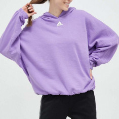 adidas bluza femei, culoarea violet, cu glugă, neted