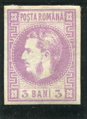 1870 , Lp 22 , Carol I cu favoriti 3 Bani violet - nestampilat foto
