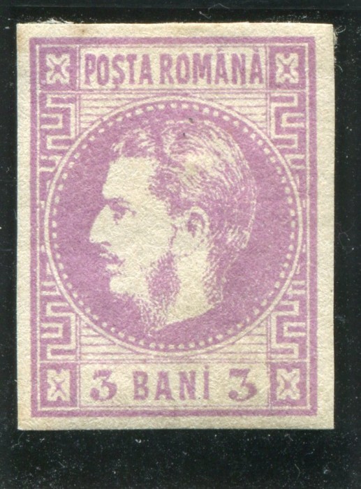 1870 , Lp 22 , Carol I cu favoriti 3 Bani violet - nestampilat