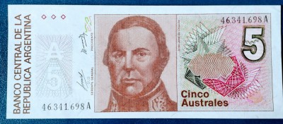 ARGENTINA 5 AUSTRALES1988 UNC foto