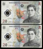 Romania, lot 2 bancnote 20 lei 2021 UNC din fisic