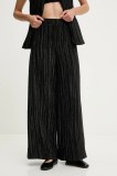 Answear Lab pantaloni din amestec de in culoarea negru, lat, high waist