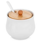 Bol pentru zahar din ceramica si bambus alb 9x9cm - 250ml Handy KitchenServ