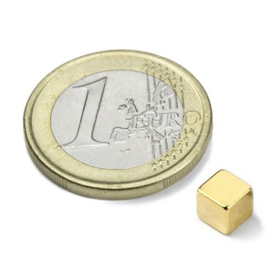 Magnet neodim cub de 5 mm, putere 1,1 kg, N42, placat aur foto