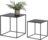 Masa Auxiliara cu Cadru Metalic &amp; Suprafata din MDF Wenge 37x37x40cm &amp; 33x33x35cm - 2buc