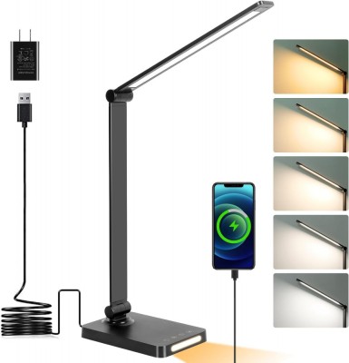 Lampa de birou LED Rovo 5502P, lumina veghe, 5 moduri de lumina, 4 intensitati, 6W, control Touch, USB foto
