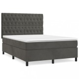 Cumpara ieftin Pat box spring cu saltea, gri inchis, 140x200 cm, catifea