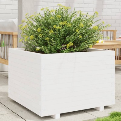 vidaXL Jardinieră de grădină, alb, 70x70x49,5 cm, lemn masiv de pin 847364 foto