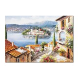 Tablou living pictat manual, Colt de rai, peisaj citadin, 100x70cm ulei pe panza in cutit efect 3D, Valentin Pop