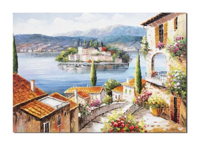 Tablou living pictat manual, Colt de rai, peisaj citadin, 100x70cm ulei pe panza in cutit efect 3D, Valentin Pop foto