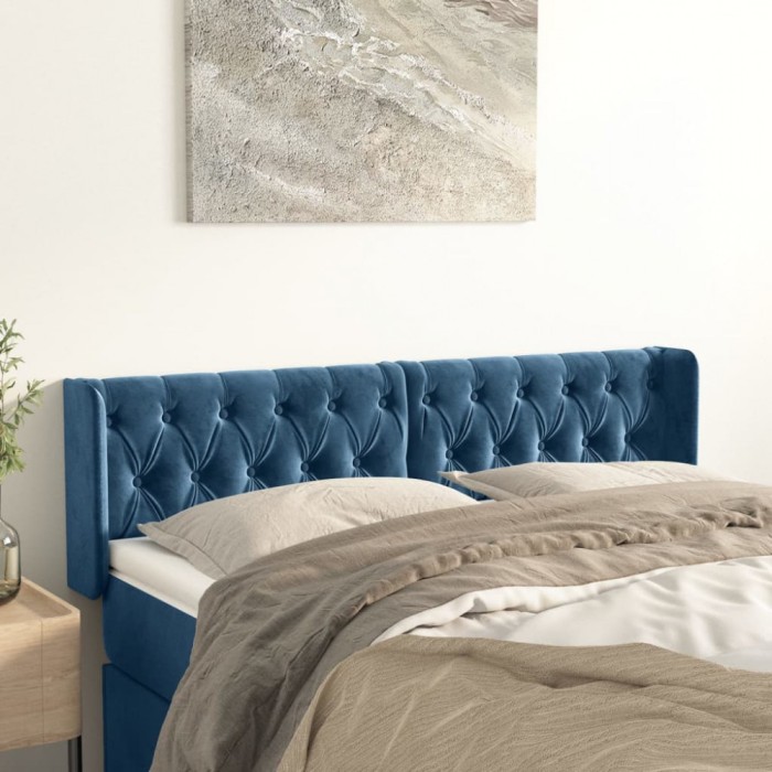 vidaXL Tăblie pat cu aripioare albastru &icirc;nchis 163x16x78/88 cm catifea 3119162
