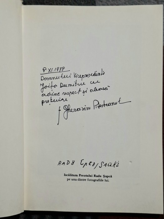 Preotul Radu Sapca Omul si epoca sa - Gherasim Cristea Pitesteanul - Contine dedicatie, data si semnatura autorului