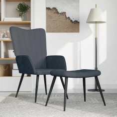 vidaXL Scaun de relaxare cu taburet, gri &icirc;nchis, catifea 327689