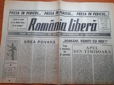 ziarul romania libera 19 septembrie 1990 - presa in pericol ! foto
