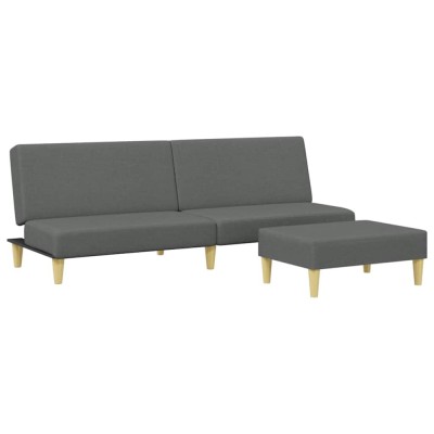 Canapea extensibila cu taburet, 2 locuri, gri inchis, textil foto