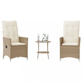 Set bistro cu perne, 3 piese, bej, poliratan