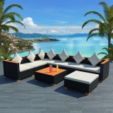 Set mobilier de grădină 22 piese, poliratan, blat WPC, negru, vidaXL