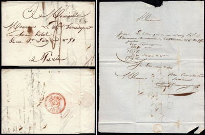 France 1823 Postal History Rare Stampless Cover + Content Rouen to Paris DB.090 foto