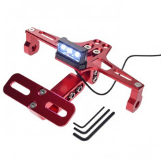 Suport numar cu lampa pentru moto &amp; atv, din aluminiu, culoare rosu, univers Cod Produs: MX_NEW AW568991R