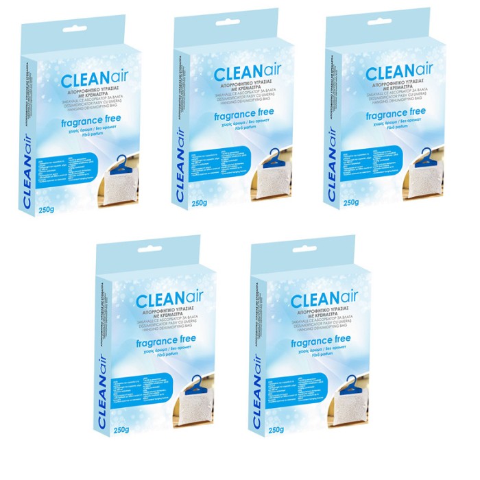 Set 5 Absorbant umiditate Clean Air, 5 x 250 gr, absoarbe umezeala pana la 500 ml, fara miros