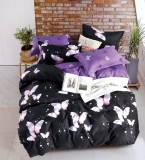 Cumpara ieftin Lenjerie pat single,bumbac finet,4 piese,neagra cu fluturi-A470