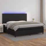 VidaXL Pat cu arcuri, saltea și LED, negru, 200x200cm, piele ecologică