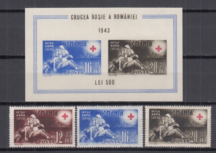 ROMANIA 1943 LP 151 LP 152 CRUCEA ROSIE A ROMANIEI SERIE+COLITA NEDANTELATA STARE MNH