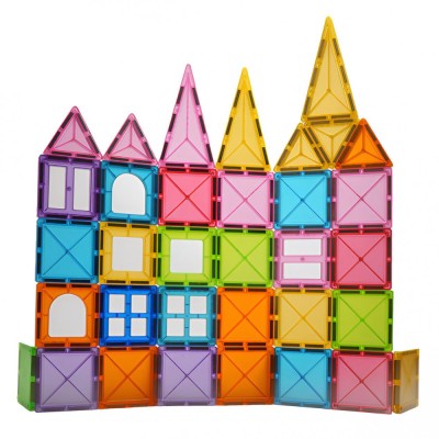 Set 32 Piese Magnetice de Constructie, Flippy, Piese 5.5 cm, Magnetic Tiles, Forme Geometrice, 3 Ani, ABS, Magnet, 20.5 x 14.5 x 12 cm, Multicolor foto