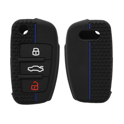 Husa Cheie Auto pentru Audi - 3 Butoane, Silicon, Negru, 53134.02 foto