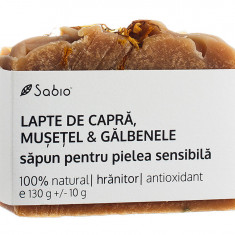 Sapun natural pentru pielea sensibila cu lapte de capra + musetel si galbenele, 130g, Sabio