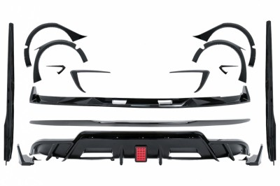 Pachet Exterior Complet de Extensii Tesla Model 3 (2017-2022) Prelungire Bara Fata cu Difuzor de aer si Eleron Negru Lucios Performance AutoTuning foto