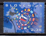 SLOVENIA 2008, Drapele, Uniunea Europeana, stampilat, uzat