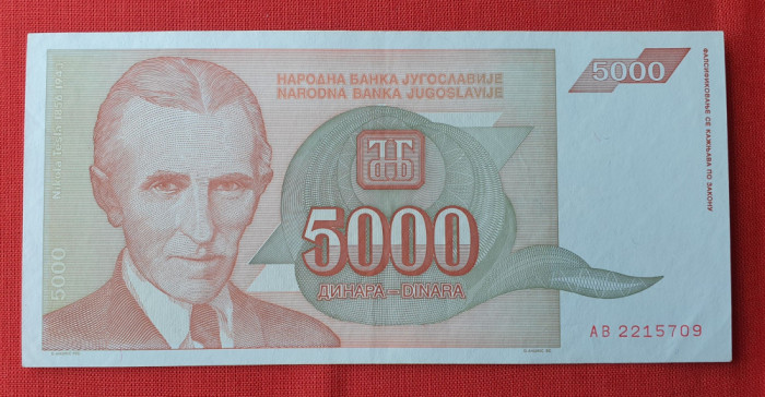 5.000 Dinara anul 1993 Bancnota 5 Mii dinari - Iugoslavia - Jugoslavije