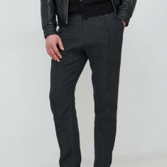 Emporio Armani pantaloni din in culoarea negru, drept