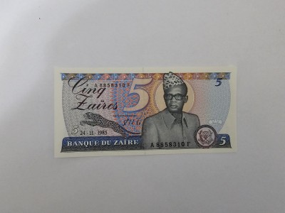 Zaire 5 Zaires 1985 Noua Rara foto