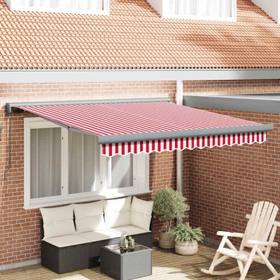 Cort de soare manual retractabil cu dungi roșii și albe 300 x 250 cm foto
