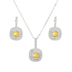 Set bijuterii argintiu, cu pietre din zirconiu galbene, Donna Yellow Squares