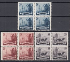 ROMANIA 1957 LP 442 CENTENARUL INDUSTRIEI PETROLIERE ROMANE SERIA IN BLOC DE 4 TIMBRE STARE MNH